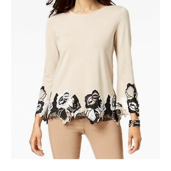 Alfani Lace Trimmed Scoop Neck Sweater - Picture 1 of 6